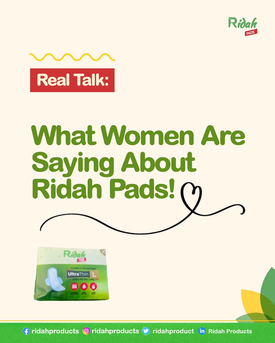 RidahProduct's tweet photo. Have you tried Ridah Pads?

Here’s what real women have to say about their experience✨

Ridah Pads are available in supermarkets and stores nationwide, grab yours today!

#RidahPads #women #premiumquality #pads #shop #customersreview #feedback #ultrathin #padawareness #retweet https://t.co/N9Uqnehch6
