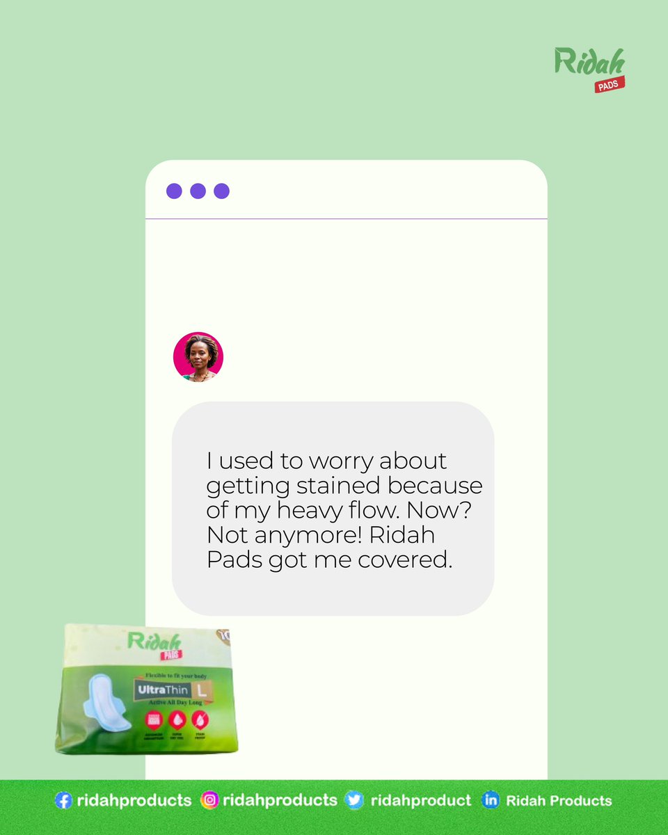RidahProduct's tweet photo. Have you tried Ridah Pads?

Here’s what real women have to say about their experience✨

Ridah Pads are available in supermarkets and stores nationwide, grab yours today!

#RidahPads #women #premiumquality #pads #shop #customersreview #feedback #ultrathin #padawareness #retweet https://t.co/N9Uqnehch6