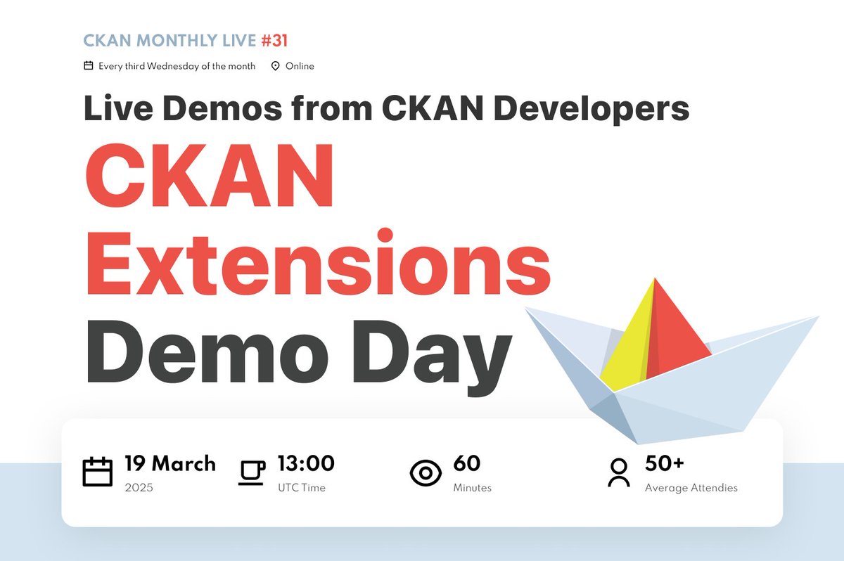 🚀 #CKANExtensions Demo Day is LIVE! Join us!

Join #CKANMonthlyLive: ckan.org/events/ckan-ex…

#OpenSource #OpenData #DataManagement #CKANProject