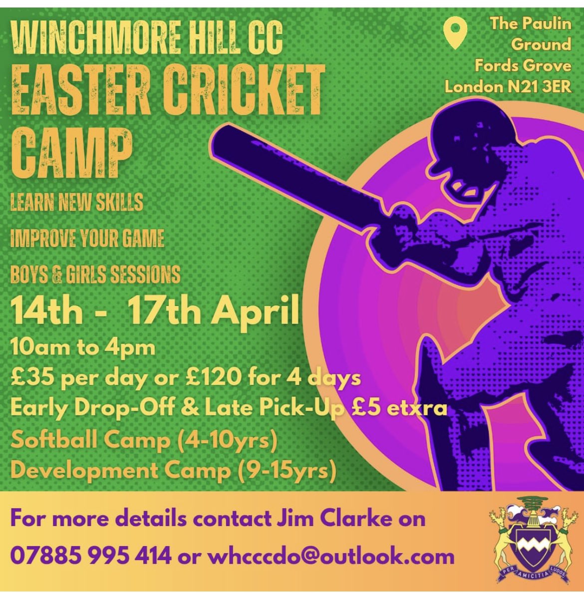 Winchmore Hill CC (@winchmorehillcc) on Twitter photo Easter Camp is from the 14/17th April
Please contact <a href="/jimmyclarke38/">Jimmy Clarke Cricket SEND daddy 👨👦🏏 🧩</a> on 07885995414 for more details of how to book your place
It is our aim to ensure that every child has fun at our camps
#cricket
#easter
#spreadtheword
#london
#schoolholidays Easter Camp is from the 14/17th April
Please contact <a href="/jimmyclarke38/">Jimmy Clarke Cricket SEND daddy 👨👦🏏 🧩</a> on 07885995414 for more details of how to book your place
It is our aim to ensure that every child has fun at our camps
#cricket
#easter
#spreadtheword
#london
#schoolholidays