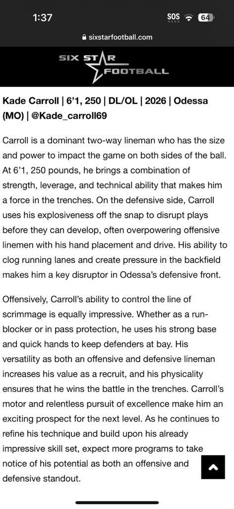 Kade Carroll (@kade_carroll69) on Twitter photo Thank you <a href="/sixstarfootball/">Six Star Football | PLUS+</a> for the article!
<a href="/CoachJewell22/">Coach Jewell</a> <a href="/JPRockMO/">JP Rock</a> <a href="/WOWKCfootball/">WOWKC</a> <a href="/PrepRedzoneMO/">Prep Redzone Missouri</a> <a href="/810varsity/">810 Varsity</a> Thank you <a href="/sixstarfootball/">Six Star Football | PLUS+</a> for the article!
<a href="/CoachJewell22/">Coach Jewell</a> <a href="/JPRockMO/">JP Rock</a> <a href="/WOWKCfootball/">WOWKC</a> <a href="/PrepRedzoneMO/">Prep Redzone Missouri</a> <a href="/810varsity/">810 Varsity</a>