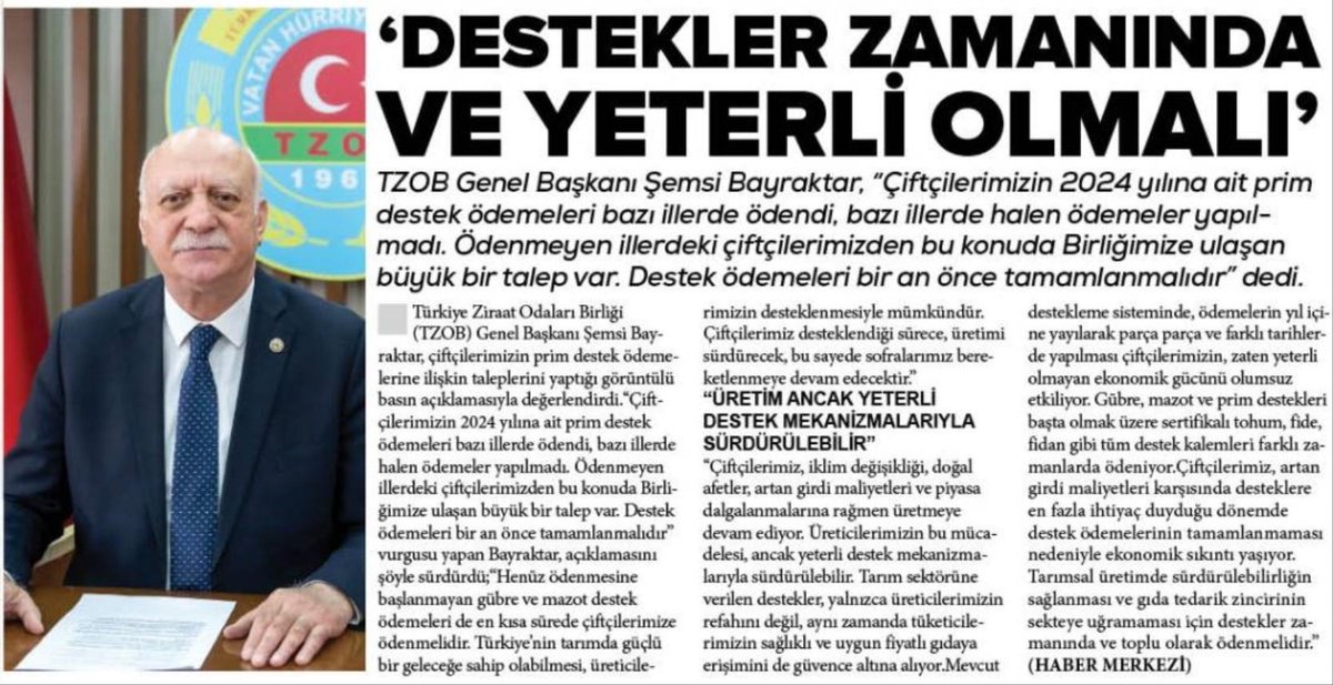 Çiftçilerimizin prim destek ödemelerine ilişkin taleplerini dile getirdiğim basın açıklaması gazetelerde geniş yer aldı.