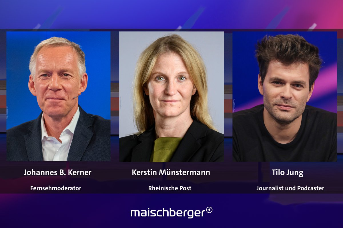 Es kommentieren heute bei #maischberger der Fernsehmoderator Johannes B. #Kerner, die Leiterin des Parlamentsbüros der Rheinischen Post Kerstin Münstermann (<a href="/KMuenstermann/">Kerstin Münstermann</a>) sowie der Journalist und Podcaster <a href="/TiloJung/">Tilo Jung</a> (<a href="/JungNaiv/">Jung & Naiv</a>). 

📺 Um 22:50 Uhr | <a href="/DasErste/">Das Erste</a>
