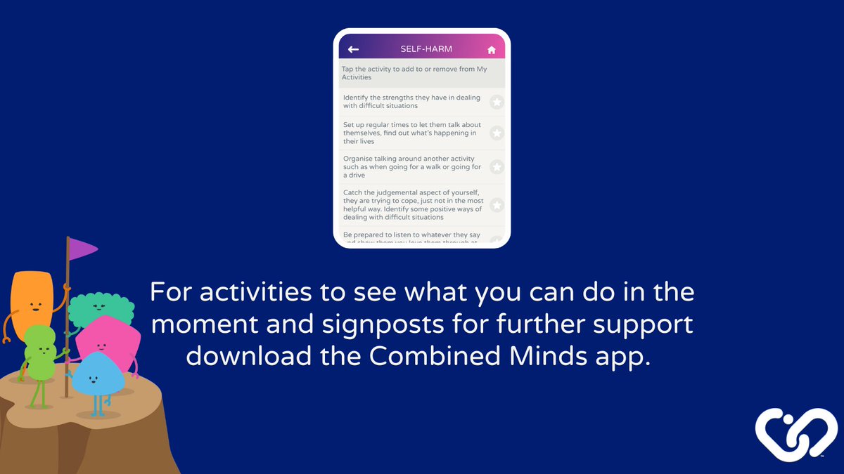Supporting a young person who is self-harming can feel frightening or worrying, but there are steps you can take to help. 💬❤️

The Combined Minds app offers practical tips to guide you through supporting a young person who is self-harming. combinedminds.stem4.org.uk