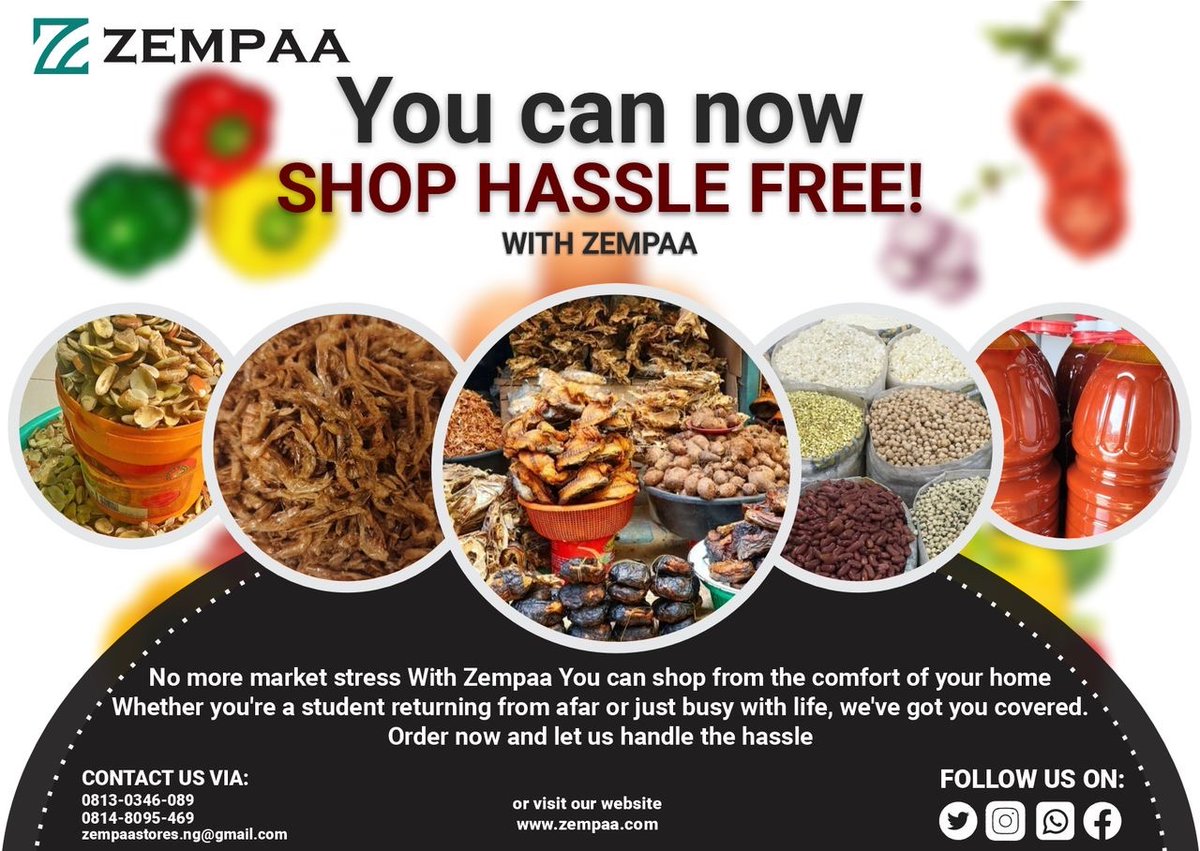 ZempaaStores's tweet photo. Shop stress free on zempaa today
#stressfree #foodstuffs #zempaa https://t.co/V5aTv8jAQD