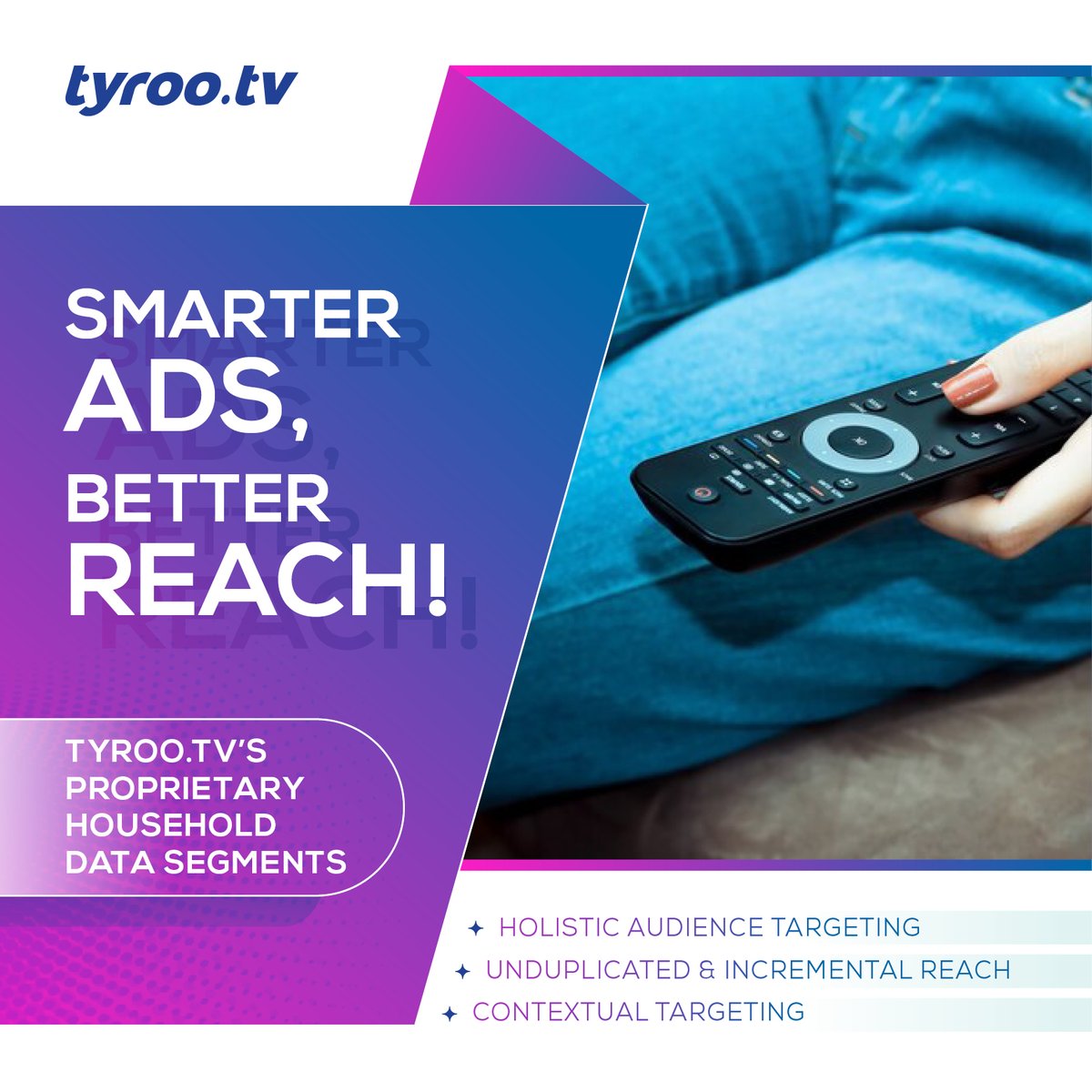 Tyroo.TV’s proprietary HH data segments connect CTV &amp; Mobile, enabling precise targeting, retargeting &amp; seamless ad delivery.

Want to explore this for your brand? Let's Connect!

#Tyroo #CTVAdvertising #DigitalMarketing #DataDrivenMarketing