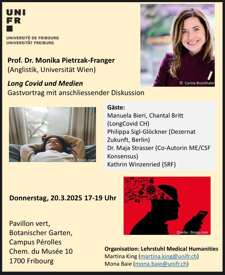 Medical Humanities Uni Vienna (@medhumunivie) on Twitter photo 📢 Today at <a href="/unifr/">Uni Fribourg</a>! Our very own <a href="/franger_monika/">Monika Pietrzak-Franger</a> will talk about #LongCovid in the media with a subsequent discussion! 📢 Today at <a href="/unifr/">Uni Fribourg</a>! Our very own <a href="/franger_monika/">Monika Pietrzak-Franger</a> will talk about #LongCovid in the media with a subsequent discussion!