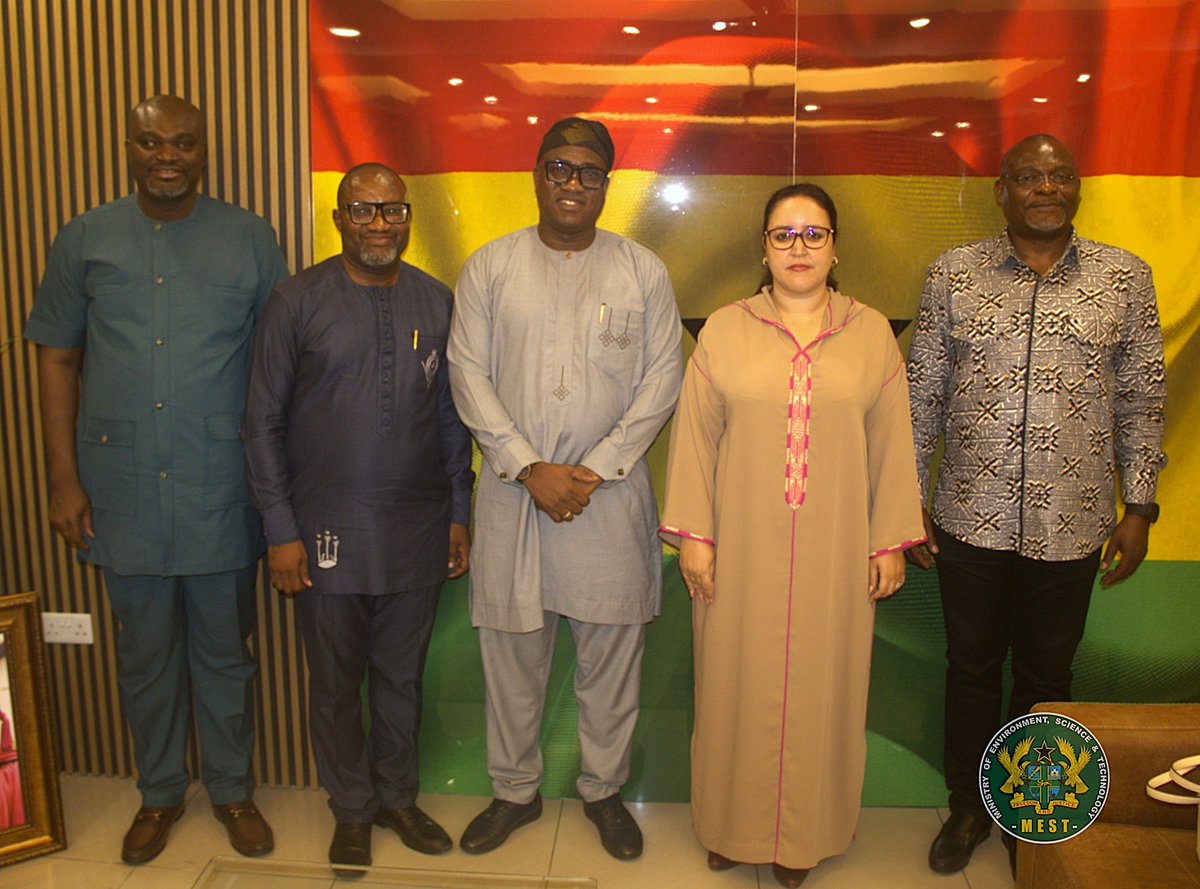The Ambassador for Morocco, Her Excellency Mrs. Inane Ouadil, paid a Courtesy call on the Hon. MEST Minister, Dr. Ibrahim Murtala Muhammed (MP).
#embassy_of_morocco_in_ghana #partnerships