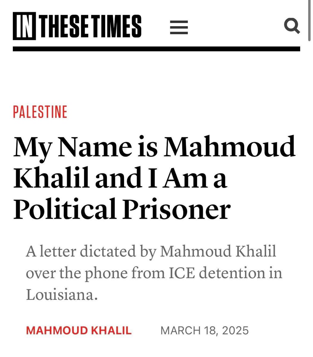 alexcfields's tweet photo. Statement of Mahmoud Khalil dictated by phone from ICE detention center https://t.co/WUOkfabXTK