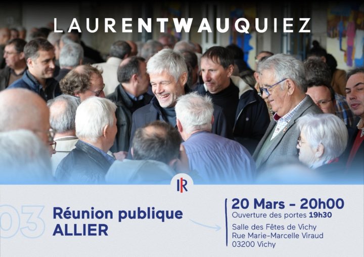 Laurent Wauquiez vous invite à venir échanger avec lui le jeudi 20 mars à Vichy.

Info et Inscription : r.news.droitesociale.fr/mk/cl/f/sh/WCP…