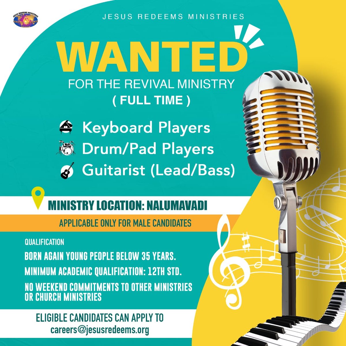 JesusRedeems_'s tweet photo. Do you have a thirst to do God's ministry?

Do you want to use your God-given talent in His ministry?

Don't hesitate to contact us at careers@jesusredeems.org.

#wanted #jesusredeemsministries #musicianswanted #nalumavadi https://t.co/JgUW1c7whd