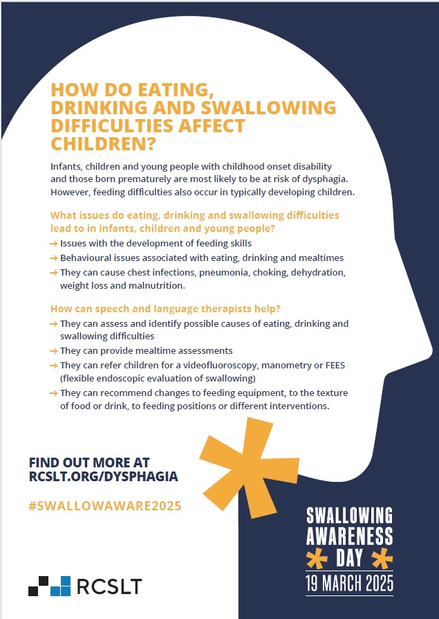 Today is Swallowing Awareness Day!

For more information, please visit the website of the Royal College of Speech &amp; Language Therapists:
rcslt.org/events/swallow…

#swallowaware2025
