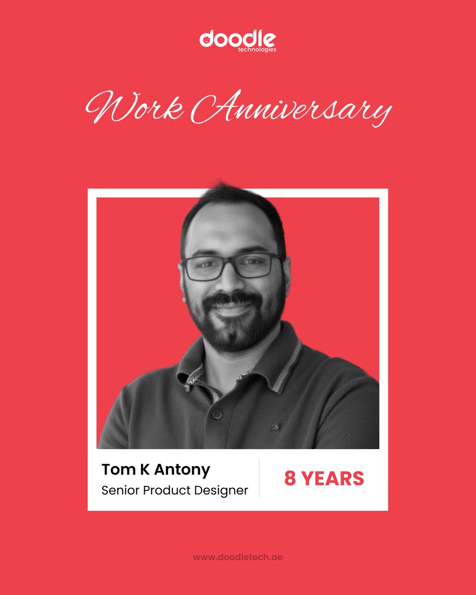 doodletechuae's tweet image. 🎉 8 Years of Dedication &amp;amp; Innovation! 🎉
A huge congratulations to Tom K Antony, our Senior Product Designer, for completing an incredible 8 years with Doodle Technologies! 🚀
#DoodleTech #WorkAnniversary #TeamDoodle #8YearsOfExcellence #EmployeeAppreciation #DesignInnovation