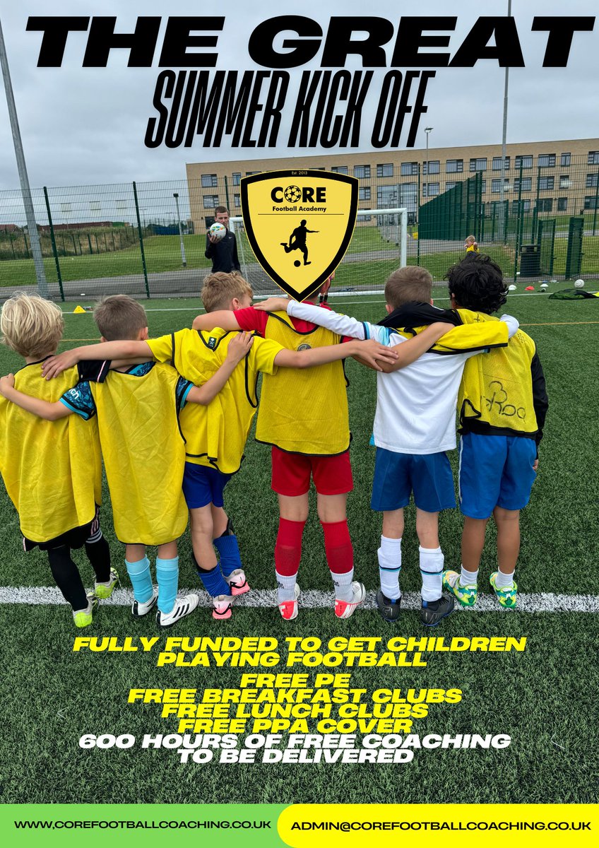 The Great Summer Kick Off! ⚽ 
Our Aim?
600 Hours Of FREE Football Coaching 

We have secured funding to make this completely free for every single school that joins us in our campaign!

Get in touch! 📲