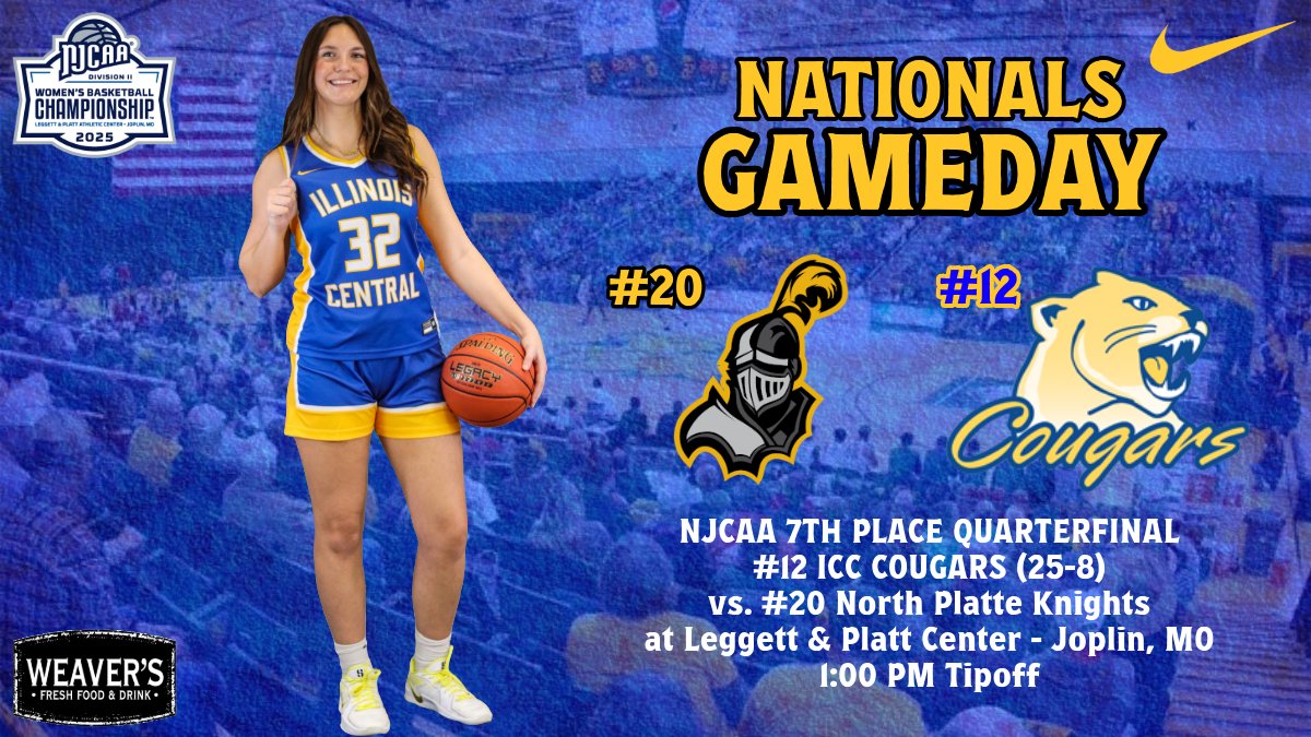 Let's go to work! 

🏆 | NJCAA 7th Place Quarterfinal
🏀 | #12 Cougars 
🆚 | #20 North Platte (NE)
📍 | 3 Lion Pride Lane, Joplin, MO
🕰️ | 1:00 PM CST
📺📻 | liinks.co/icc_cougarswbb

#WINTHEDAY #ROLLCOUGS