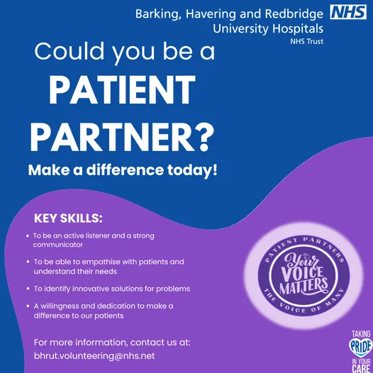Could you be a Patient Partner?
We are currently recruiting for Patient Partners.
If you are interested or know someone who may be, please get in touch with the Voluntary Services Team via email at bhrut.volunteering@nhs.net