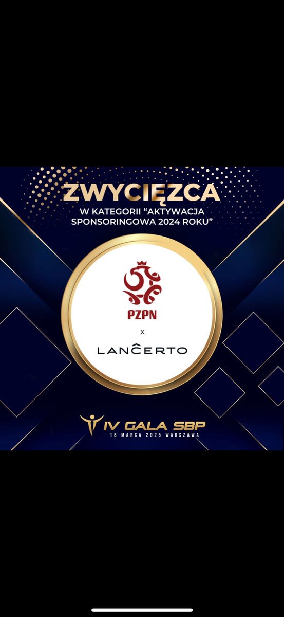lancerto's tweet photo. Potwierdzeniem na to, że współpraca z PZPN @LaczyNasPilka oraz Selekcjonerem Reprezentacji Polski Michałem Probierzem podczas ubiegłorocznego Euro okazała się dużym sukcesem, jest nagroda Sport Biznes Polska w kategorii „Aktywacja sponsoringowa 2024 roku”! 

Dziękujemy! 🤍❤️ https://t.co/3gs5t36ZJv