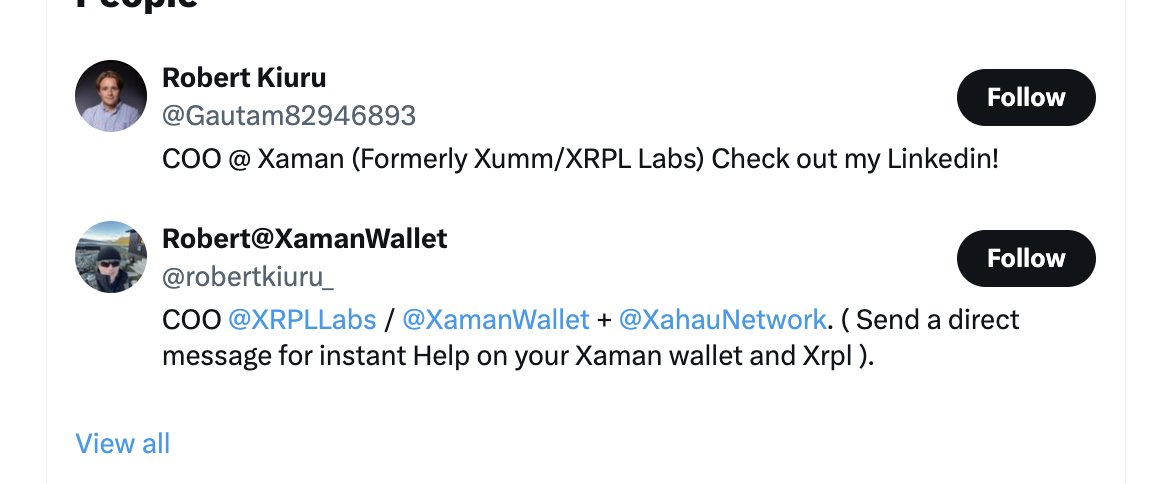 Hey <a href="/Support/">Support</a> explain this please. These scam accounts who reported the original <a href="/robertkiuru/">Robert @XamanWallet</a> account managed to get him suspended. While they merrily promote their scams using his name. Are you sure you have a process, or is it just a roll of the dice?