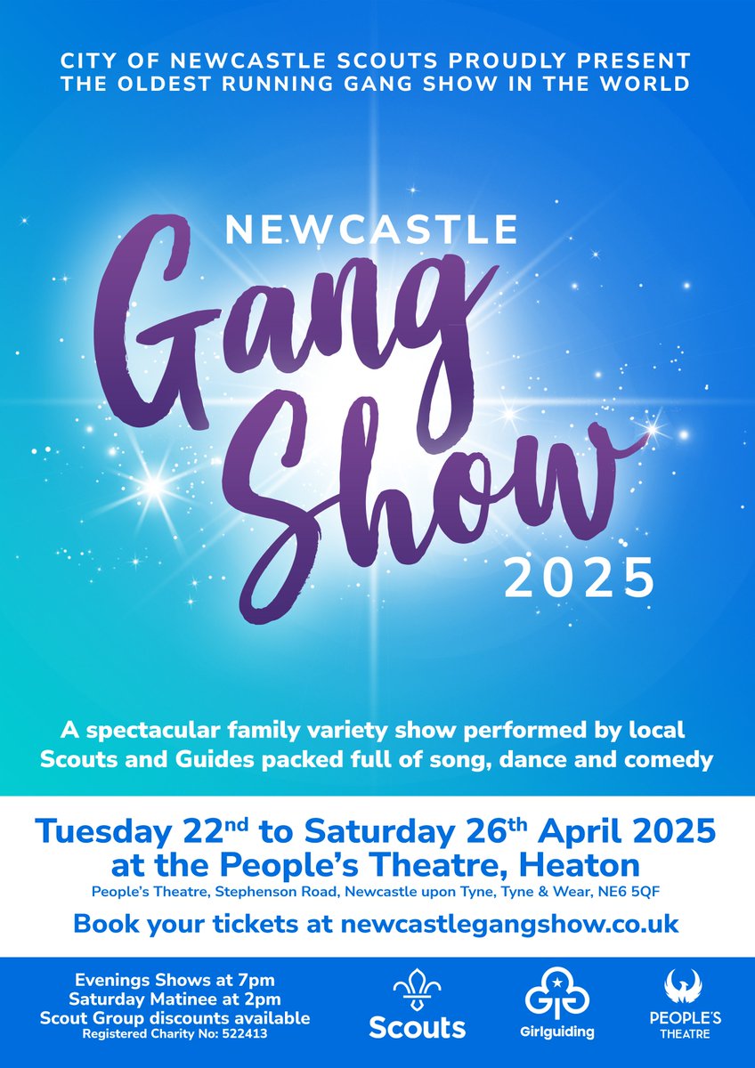 Newcastle Gang Show (@newcastlegs) on Twitter photo Not long to go until the Gang is back in town! Join us for a fantastic evening of live entertainment packed full of brilliant songs, stunning dancing and hilarious comedy!
π
Tuesday 22nd to Saturday 26th April 2025
π <a href="/peoplestheatre/">People's Theatre</a>
ποΈ newcastlegangshow.co.uk/tickets Not long to go until the Gang is back in town! Join us for a fantastic evening of live entertainment packed full of brilliant songs, stunning dancing and hilarious comedy!
π
Tuesday 22nd to Saturday 26th April 2025
π <a href="/peoplestheatre/">People's Theatre</a>
ποΈ newcastlegangshow.co.uk/tickets