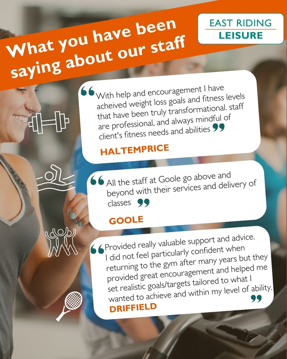 ERLeisure's tweet photo. 🗣️We value your comments and always pass these on to our centres to share with our staff

💬These are just a few of the comments coming in about our teams at East Riding Leisure

⬇️Do you want to share your feedback about our staff? Comment below or message us directly https://t.co/LxEOc0ZXB1