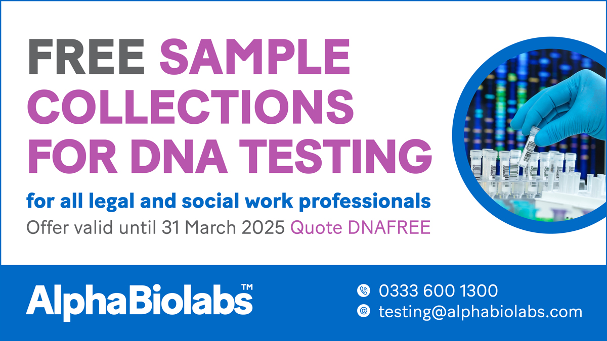 *SPONSORED* Until 31 March, @alphabiolabs are offering FREE sample collections from any UK address for legally-instructed DNA testing!

Request a quote now at alphabiolabs.co.uk/legal-test-for… #childprotection #childcustody #DNAtesting