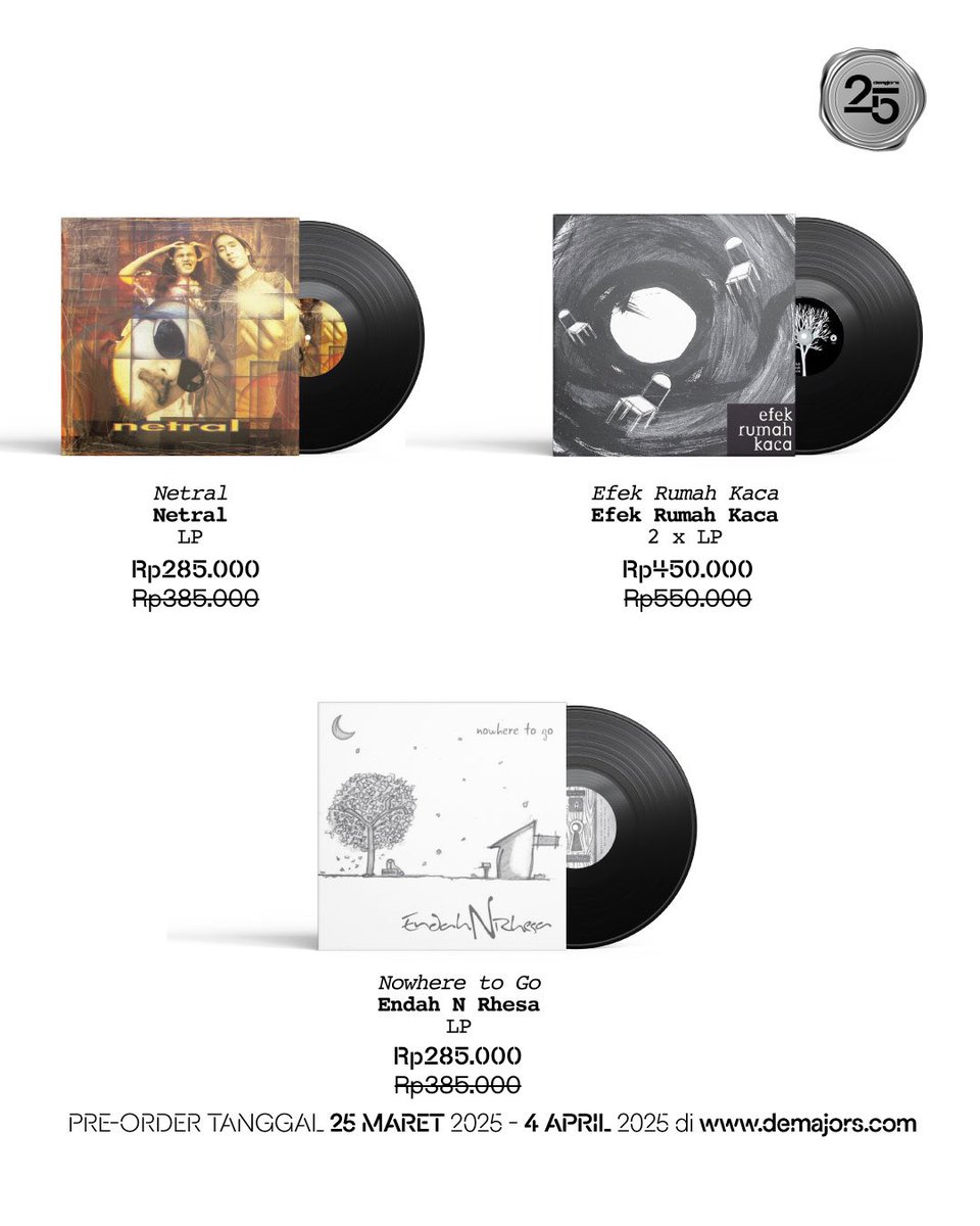 demajorsrecs's tweet photo. Ini dia vinyl yang bisa kamu pre-order tanggal 25 Maret 2025🔥 https://t.co/94Wyi6iZMz