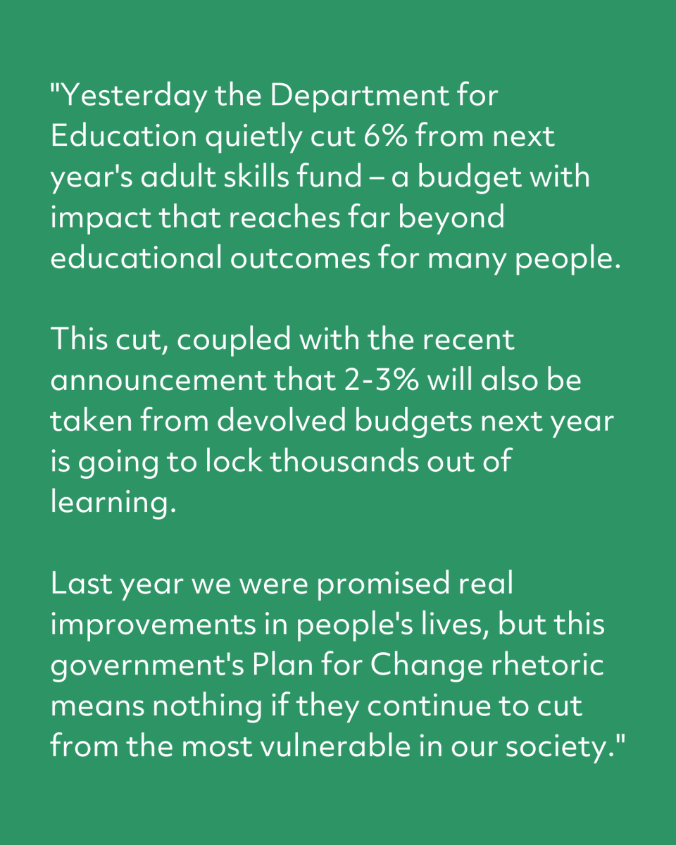 <a href="/SimonParkinson6/">Simon Parkinson</a>, WEA CEO &amp; General Secretary, responds to plans to cut Adult Skills Funding by 6%.

#adulteducation #budget #cuts