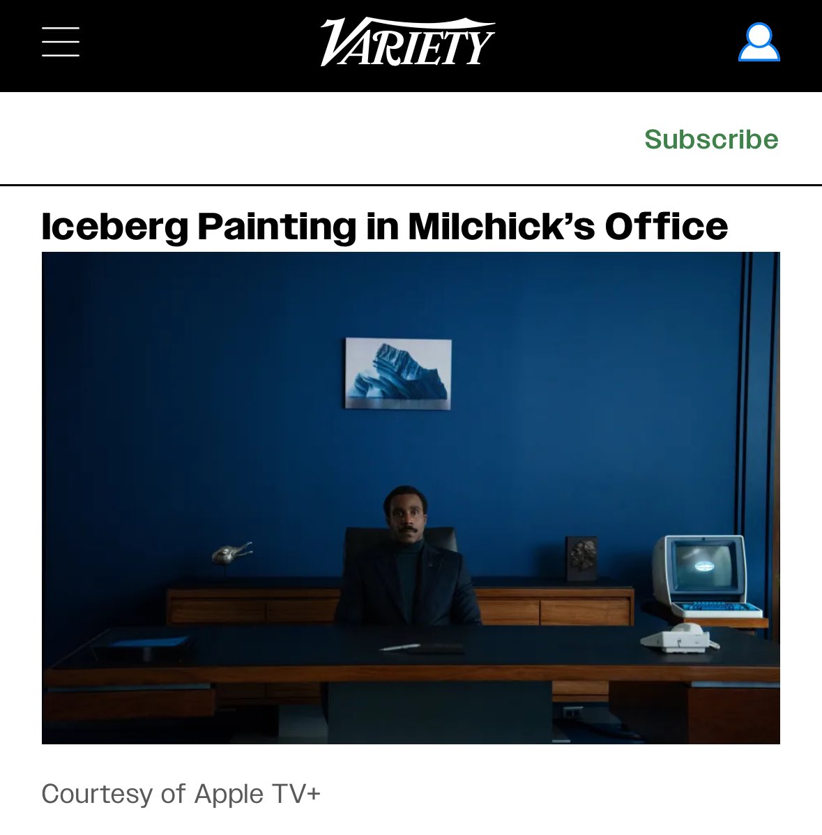 Lisa_Lebofsky's tweet photo. About my painting in Apple TV's "Severance" in @variety, explained by set designer @dbschlesinger 
(With Spoilers!)
Special thanks to Racquel Chevremont for making it happen. 💙

https://t.co/L3wgMxGA6F

Melting Iceberg 7, 2016
Oil on aluminum 48x72 inches 

 @appletv #severance https://t.co/Sn96ZEZTAW