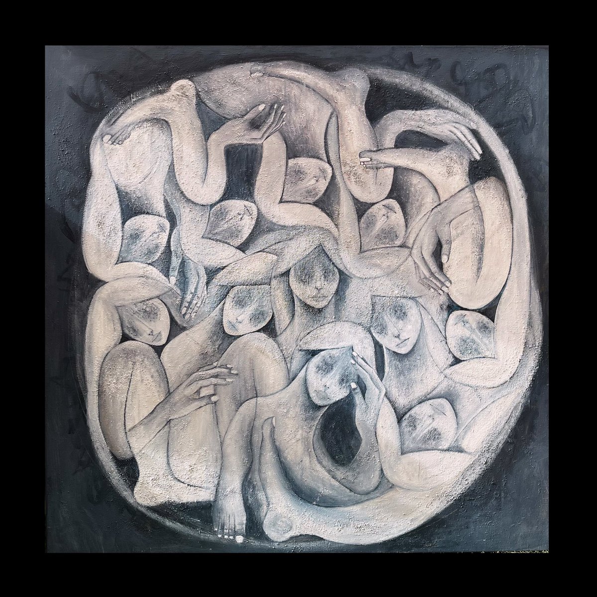 لا تطلبي منّي حسابَ حياتي
إنَّ الحديثَ يطولُ يا مولاتي
كلُّ العصور أنا بها .. فكأنمَّا
عمري ملايينٌ من السنواتِ
تعبت من السَّفر الطويل حقائبي
وتعبت من خيلي ومن غزواتي ..

Acrylic on canvas 
100*100 cm