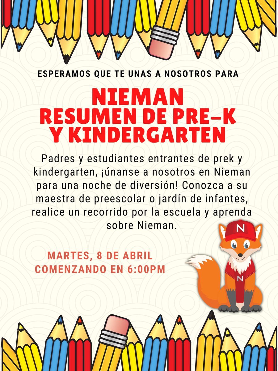 It's almost time for PreK and Kindergarten Roundup at Nieman! Please spread the word! We can't wait to meet our new PreK and kindergarten kiddos on April 8th!