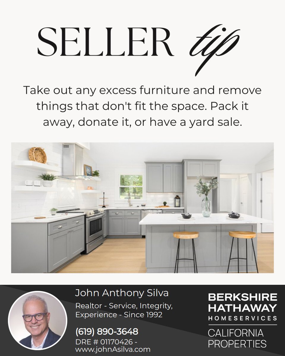johnasilvaRE's tweet image. When potential buyers walk into the house, they don't want to feel overwhelmed with clutter, so make sure to do all the cleaning and decluttering before the first showing. It will make a world of a difference!

#homesellingtip #cleananddeclutter #BHHS #BHHSRealEstate