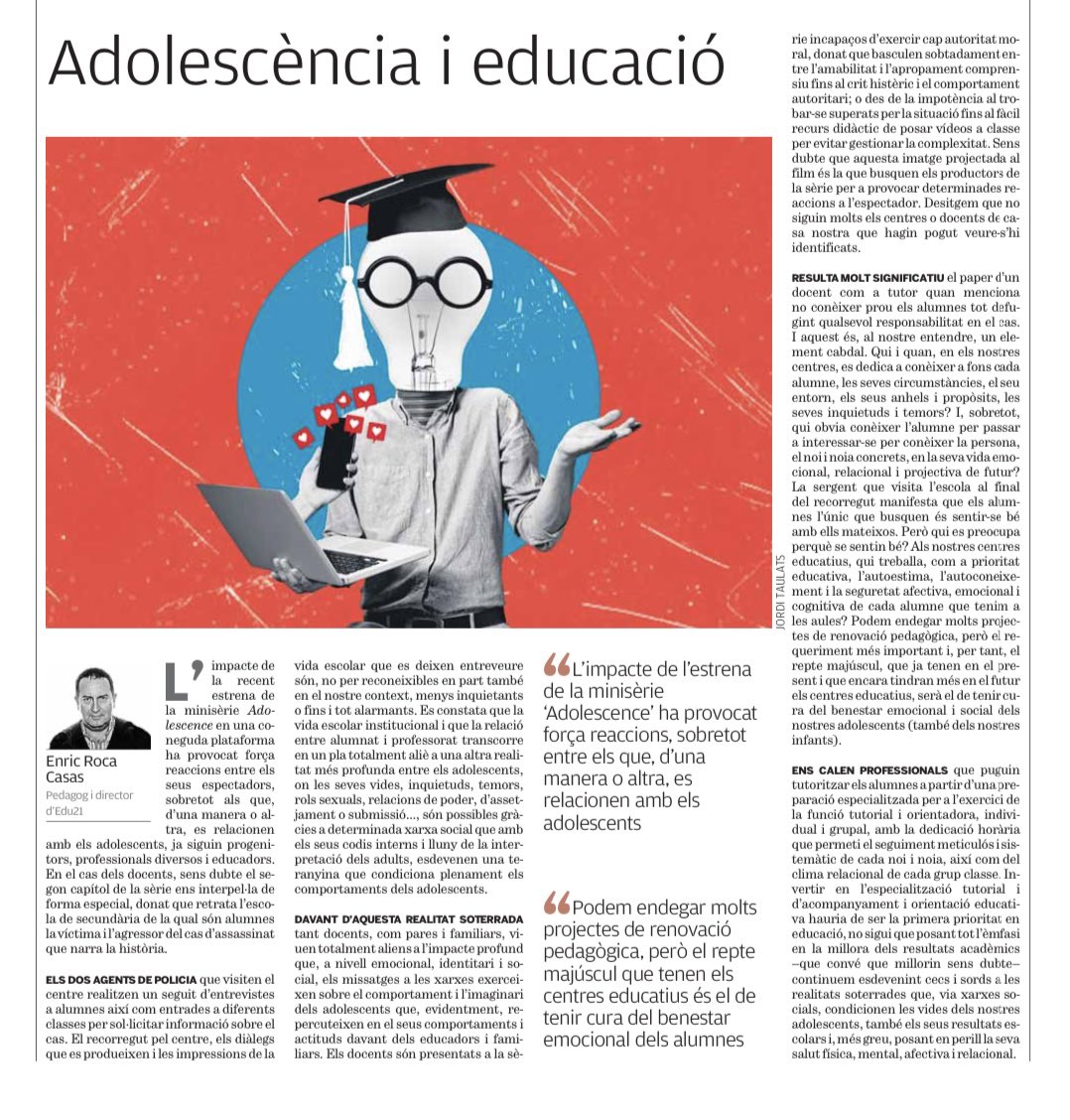 Josep M. Pep Vilalta (@josepmvilalta) on Twitter photo 'Adolescència i educació'. Les reflexions d'en <a href="/EnricRocaC/">Enric Roca Casas</a> <a href="/elpuntavui/">El Punt Avui 🎗️</a> <a href="/FundacioBofill/">Fundació Bofill</a> <a href="/RosaSensat/">Associació de Mestres Rosa Sensat</a> <a href="/edu21/">Eduardo</a> <a href="/FMRPc/">FMRPedagògica</a> <a href="/joventutcat/">Joventut</a> <a href="/eniubo/">Esther Niubó</a> <a href="/montserratjimvi/">Montse Jiménez</a> <a href="/coralregi/">Coral Regí Rodríguez</a> <a href="/PepeMe/">Pepe Menéndez</a> <a href="/mcomass1965/">Marta Comas Sàbat</a> <a href="/educaciocat/">Educació</a> <a href="/educacio360/">Educació 360</a> <a href="/conselleducacio/">Consell Educació</a> <a href="/eponsf/">Ernest Pons</a> <a href="/Merce_G/">Mercè Gisbert</a> <a href="/InstInfancia/">InfànciaAdolescència🍉</a> 'Adolescència i educació'. Les reflexions d'en <a href="/EnricRocaC/">Enric Roca Casas</a> <a href="/elpuntavui/">El Punt Avui 🎗️</a> <a href="/FundacioBofill/">Fundació Bofill</a> <a href="/RosaSensat/">Associació de Mestres Rosa Sensat</a> <a href="/edu21/">Eduardo</a> <a href="/FMRPc/">FMRPedagògica</a> <a href="/joventutcat/">Joventut</a> <a href="/eniubo/">Esther Niubó</a> <a href="/montserratjimvi/">Montse Jiménez</a> <a href="/coralregi/">Coral Regí Rodríguez</a> <a href="/PepeMe/">Pepe Menéndez</a> <a href="/mcomass1965/">Marta Comas Sàbat</a> <a href="/educaciocat/">Educació</a> <a href="/educacio360/">Educació 360</a> <a href="/conselleducacio/">Consell Educació</a> <a href="/eponsf/">Ernest Pons</a> <a href="/Merce_G/">Mercè Gisbert</a> <a href="/InstInfancia/">InfànciaAdolescència🍉</a>