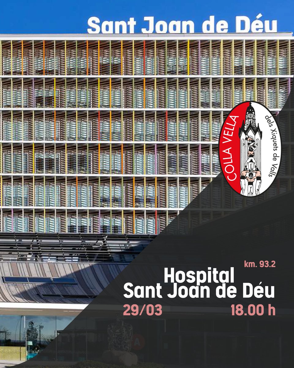 Actuació especial a l' @sjdhospitalbarcelona 

📍 Hospital Sant Joan de Déu (Barcelona)
🚍 Autobusos - 16.15 h
⌛ Actuació - 18.00 h

#castells #collavella