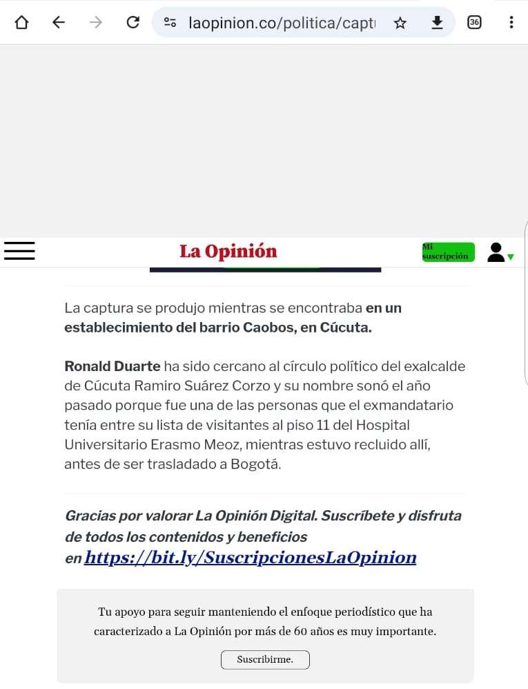 juanpcohen's tweet photo. Los medios locales han optado por no hablar de los temas o borrarlos si sus periodistas los publican, en este hilo les recuerdo el caso de Ronald Duarte, cuando un valiente periodista de @laopinion_col publicó la información y poco después fue borrada, aquí la prueba: https://t.co/n5MGWYeh2f