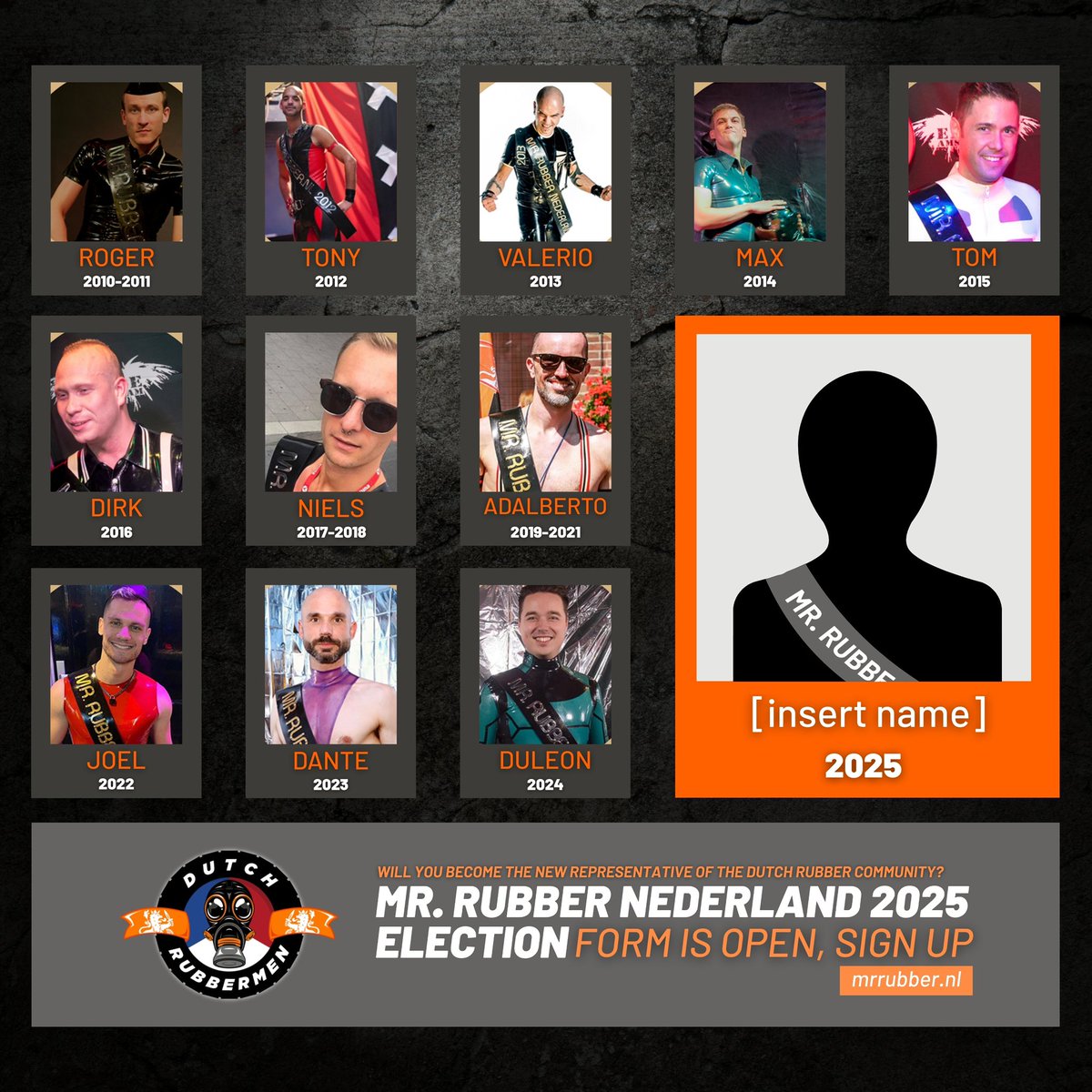 The lines are open, and it’s your time to shine! It’s officially time to sign up for Mr. Rubber Nederland 2025! 🥳🤩 

Head over to mrrubber.nl/kandidaat to check out the form and rules, and see if the title of a Slick Ambassador is your perfect fit. 🔝⚠️