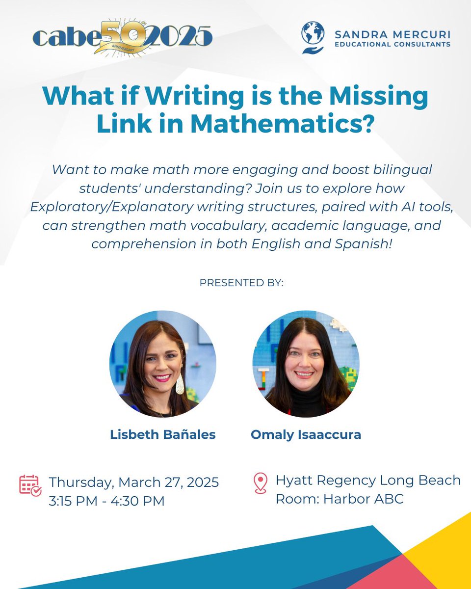 Want to make math meaningful for bilingual students? Join us at CABE 2025 to explore how writing structures + AI tools can strengthen math vocabulary, build academic language, and deepen comprehension—in English and Spanish.