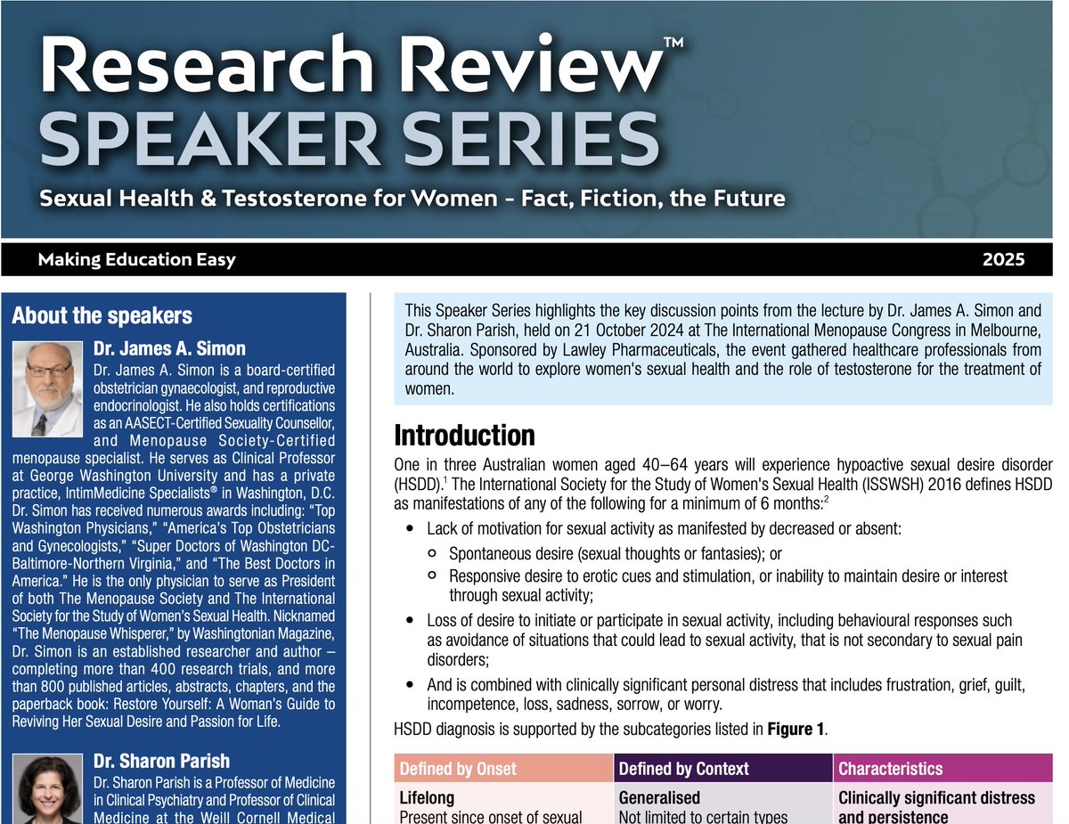 Research Review AU (@researchrevaus) on Twitter photo Sexual Health & Testosterone for Women: Fact, Fiction, the Future
Speaker Series highlighting key points made by Dr. James Simon (<a href="/GWtweets/">GW University</a> <a href="/intimmedicine/">@IntimMedicine</a>) and Dr. Sharon Parish (<a href="/WeillCornell/">Weill Cornell Medicine</a> <a href="/nyphospital/">NewYork-Presbyterian</a>) at The 2024 <a href="/IntlMenopause/">International Menopause Society</a> Congress.
tinyurl.com/fwmb8jh7
<a href="/ASHMMedia/">ASHM</a> Sexual Health & Testosterone for Women: Fact, Fiction, the Future
Speaker Series highlighting key points made by Dr. James Simon (<a href="/GWtweets/">GW University</a> <a href="/intimmedicine/">@IntimMedicine</a>) and Dr. Sharon Parish (<a href="/WeillCornell/">Weill Cornell Medicine</a> <a href="/nyphospital/">NewYork-Presbyterian</a>) at The 2024 <a href="/IntlMenopause/">International Menopause Society</a> Congress.
tinyurl.com/fwmb8jh7
<a href="/ASHMMedia/">ASHM</a>