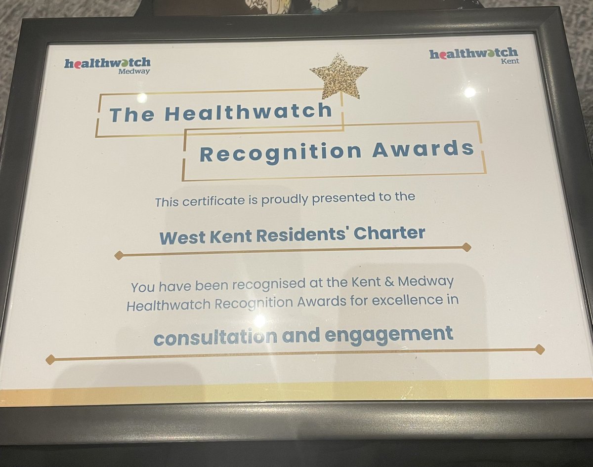 Thank you #Healthwatch recognition awards for the WKHCP award for consultation &amp; engagement for our West Kent Residents Charter! Our residents are amazing! ❤️🥳🥳