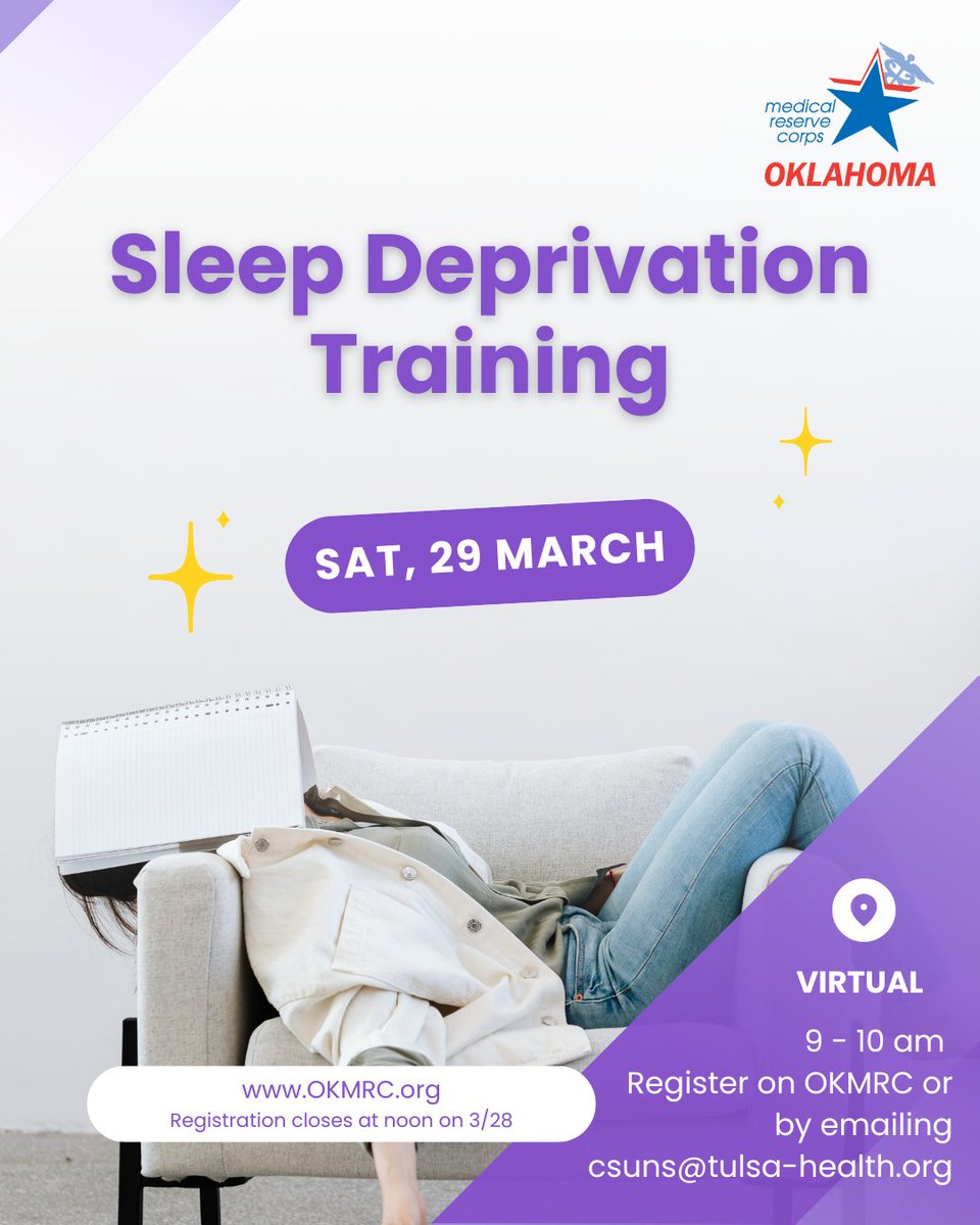 Are you ready to take your preparedness to the next level? Join our Virtual Sleep Deprivation &amp; Fitness for Duty Training tailored specifically for YOU – the amazing OKMRC volunteers who are always ready to serve! BONUS, it's even virtual so you attend from home in your jammies!