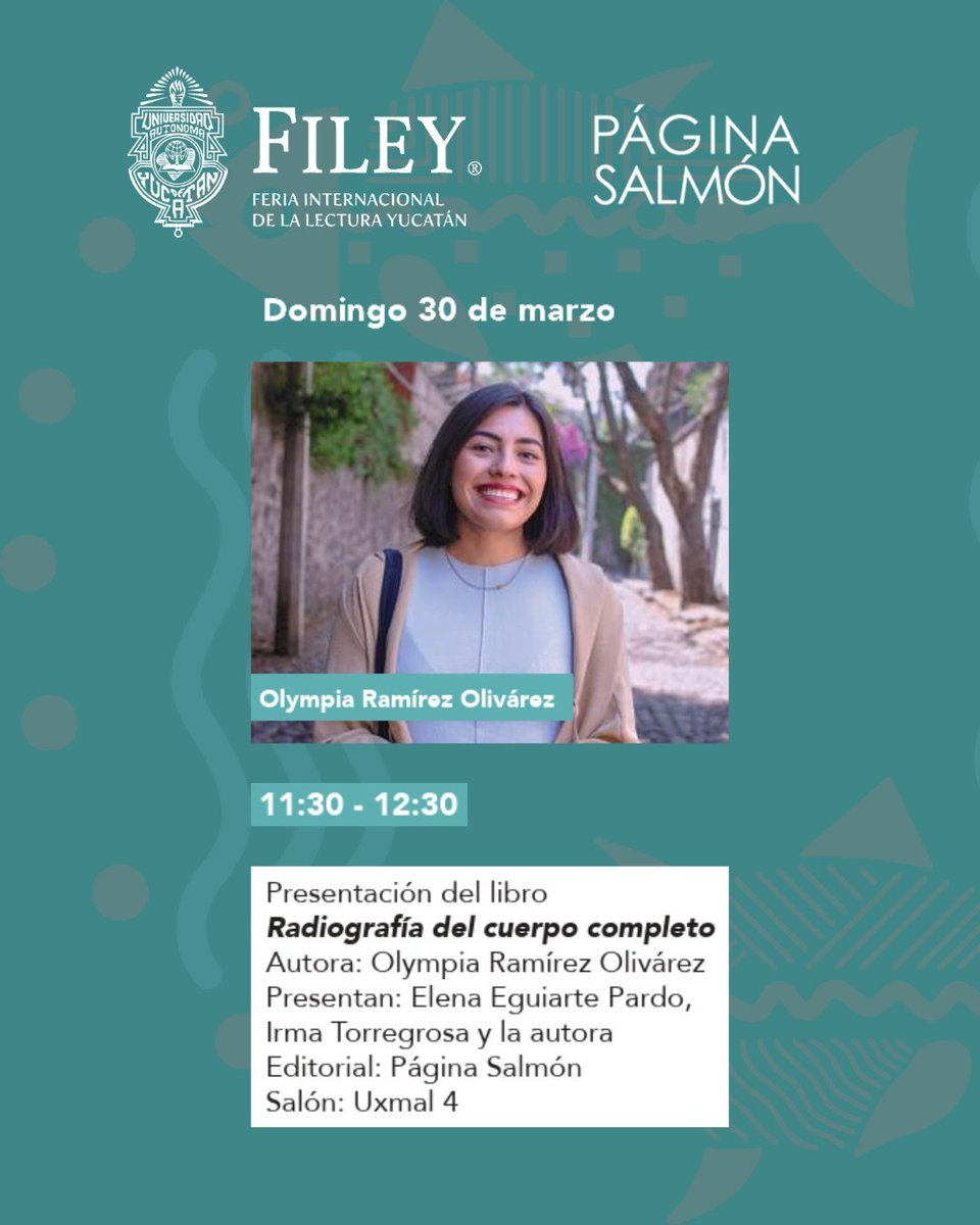rp_salmon's tweet photo. ¡PS en Mérida! 🐟🌴 En el marco de la @la_filey, que ya se desarrolla con plenitud, les recordamos que estaremos en estas 2 actividades:

🔷El 28 de marzo a las 14:00 hrs. estaremos dialogando con colegas editores en una charla para estudiantxs en @unimodelo, con @Paradojame https://t.co/D2grL1fRcT