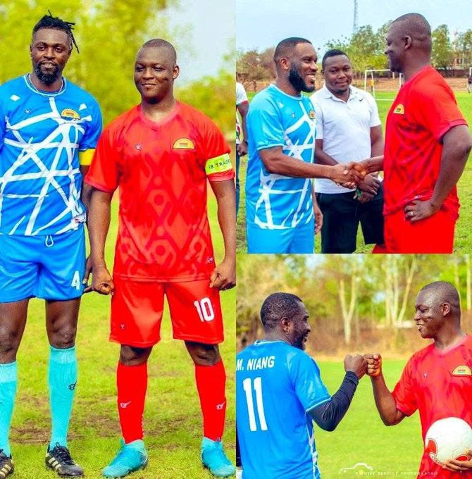 C_NyaKundiH's tweet photo. Burkina Faso President Captain Ibrahim Traoré displays his football skills by scoring a hat-trick in a friendly match against African football legends, including Emmanuel Adebayor, Charles Kaboré and Jay-Jay Okocha.

The match ended with an 8-2 victory for the President's team. https://t.co/4Dr8SfHYAY
