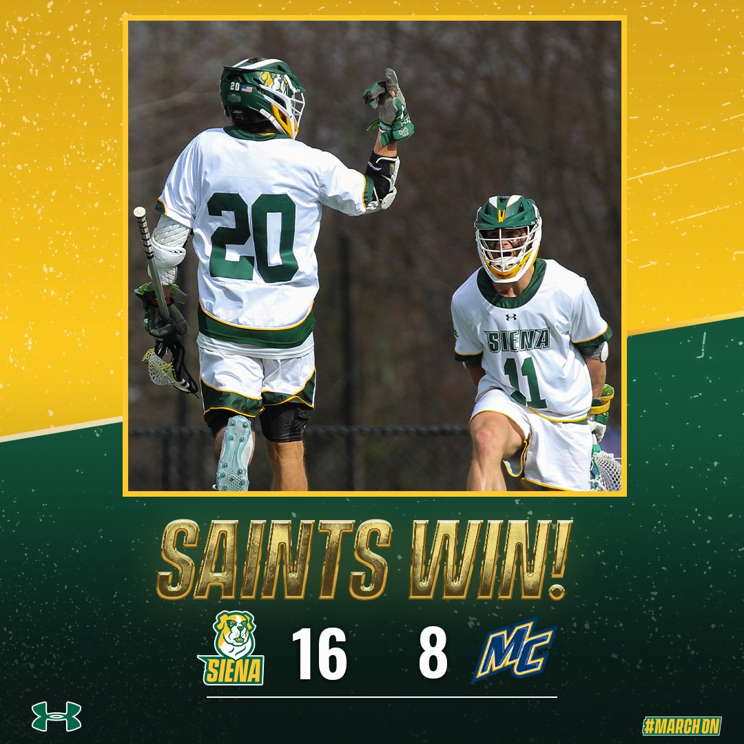 Saints Tame Warriors

✅ A trio of 🎩tricks from <a href="/PrattReynolds/">Pratt Reynolds</a>, Travis Fry 🍟and Conor Hufnagel
✅ Logan Banek wins 17 of 25 face offs (.680 win percentage) with team-high 11 ground balls
✅ Second straight <a href="/MAACSports/">MAACSports</a> win
✅ Andrew Arcuri 16 SV (.667 save %)

#MarchOn