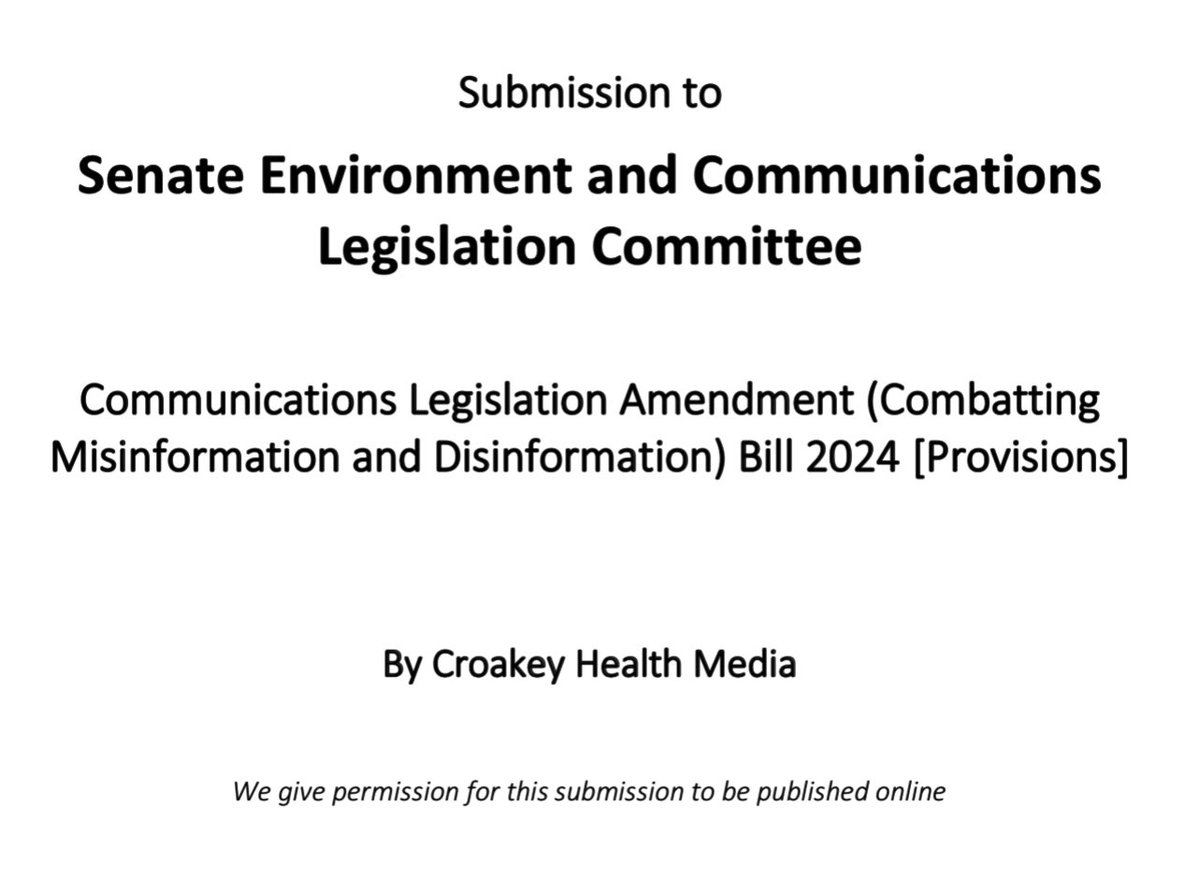 BronFredericks's tweet photo. .@CroakeyNews’s Submission, (which I contributed to) to the Senate inquiry into the Communications Legislation Amendment (Combating #Misinformation & #Disinformation) Bill 2024 (Provisions) is available at https://t.co/vYDDOX8Mw2 #PublicHealth #ProfComm #Media #Communication https://t.co/miDpMMMc3D