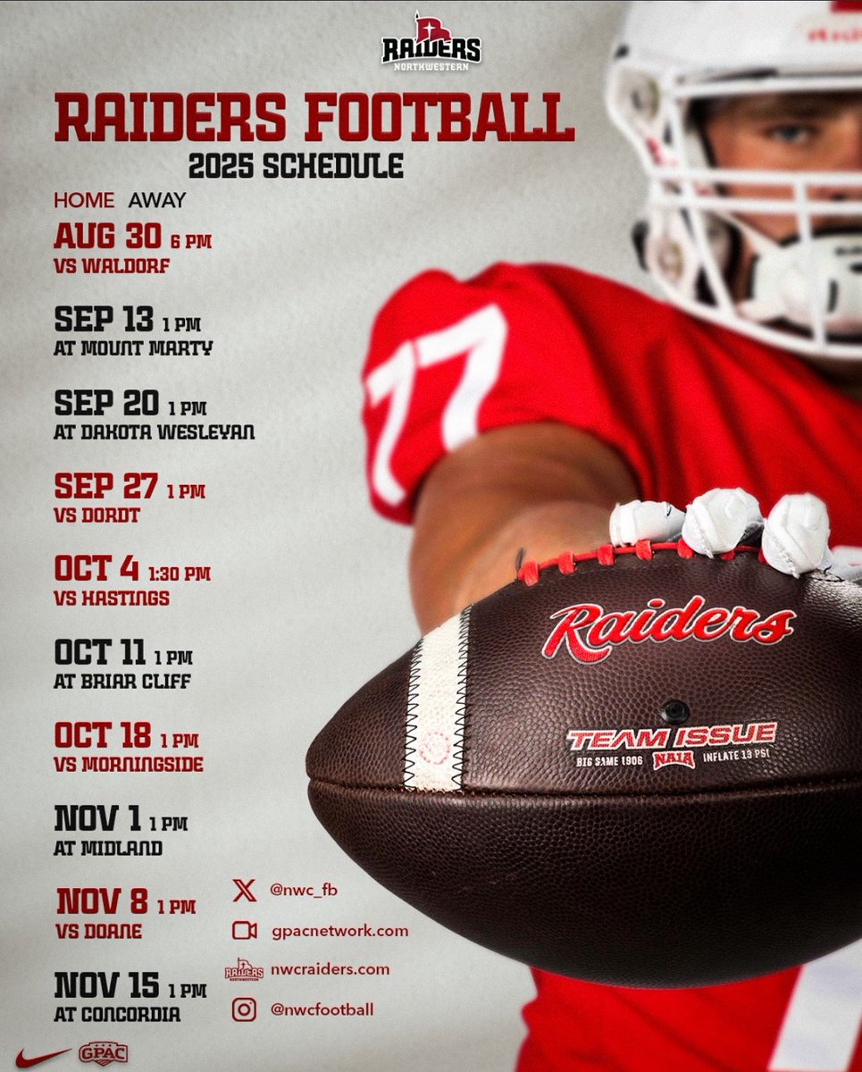 ⏳⏳⏳
<a href="/nwcraiders/">NWC Red Raiders</a> <a href="/nwc_fb/">Northwestern College Football</a> <a href="/coachmmmcc/">Matt McCarty</a> <a href="/chriscfore/">Chris Fore</a>