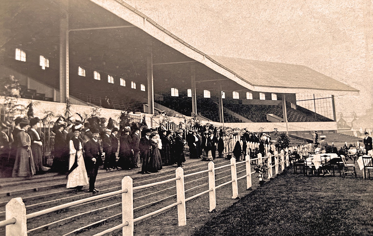 NowtbutaLad's tweet photo. "Garden Party hosted by Mr. L. Cotton, 31.7.1907" shows the new Nuttall Street Stand at Ewood Park, home of #Blackburn @Rovers; he was a local man and the most successful owner in the Club's history. @RoversTrust @brfcsdotcom @readrovers @allrovers_ @LatestRovers @Ewoodparkfinest https://t.co/ZdE6SmKEXm