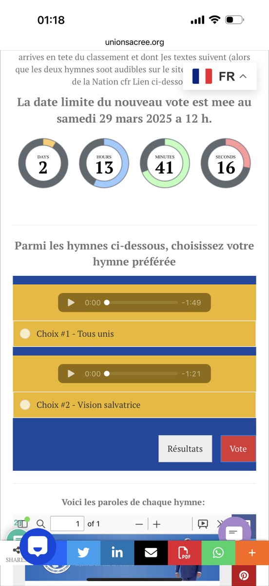 unionsacree.org/concours-offic…

Choisissez votre hymne préférée parmi les deux finalistes.

Date limite du nouveau vote: samedi 29 mars 2025 a 12 h.