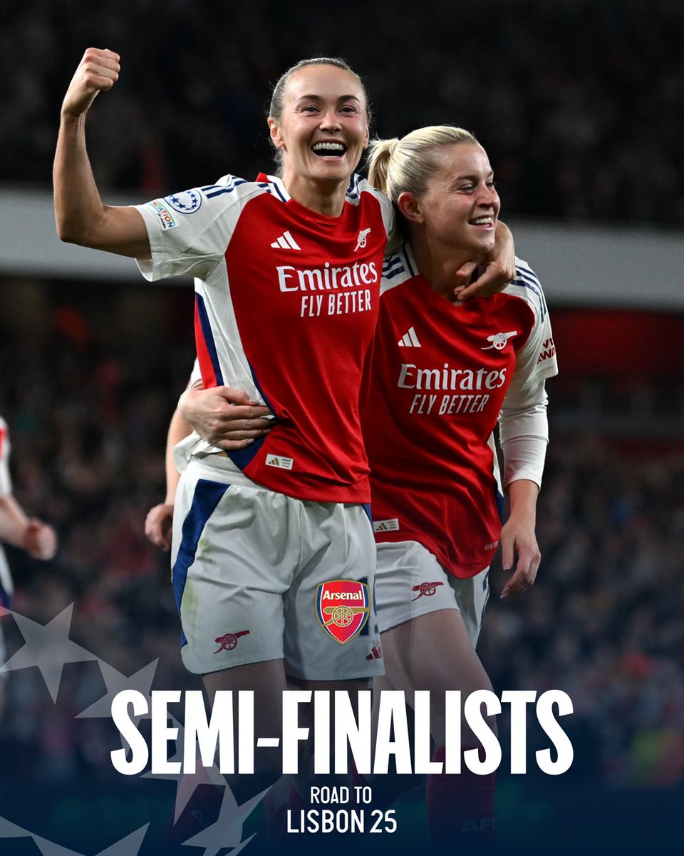 UWCL's tweet photo. ❤️ The Gunners are semi-final bound! 🙌

#UWCL || @ArsenalWFC https://t.co/npWzB1iu0L
