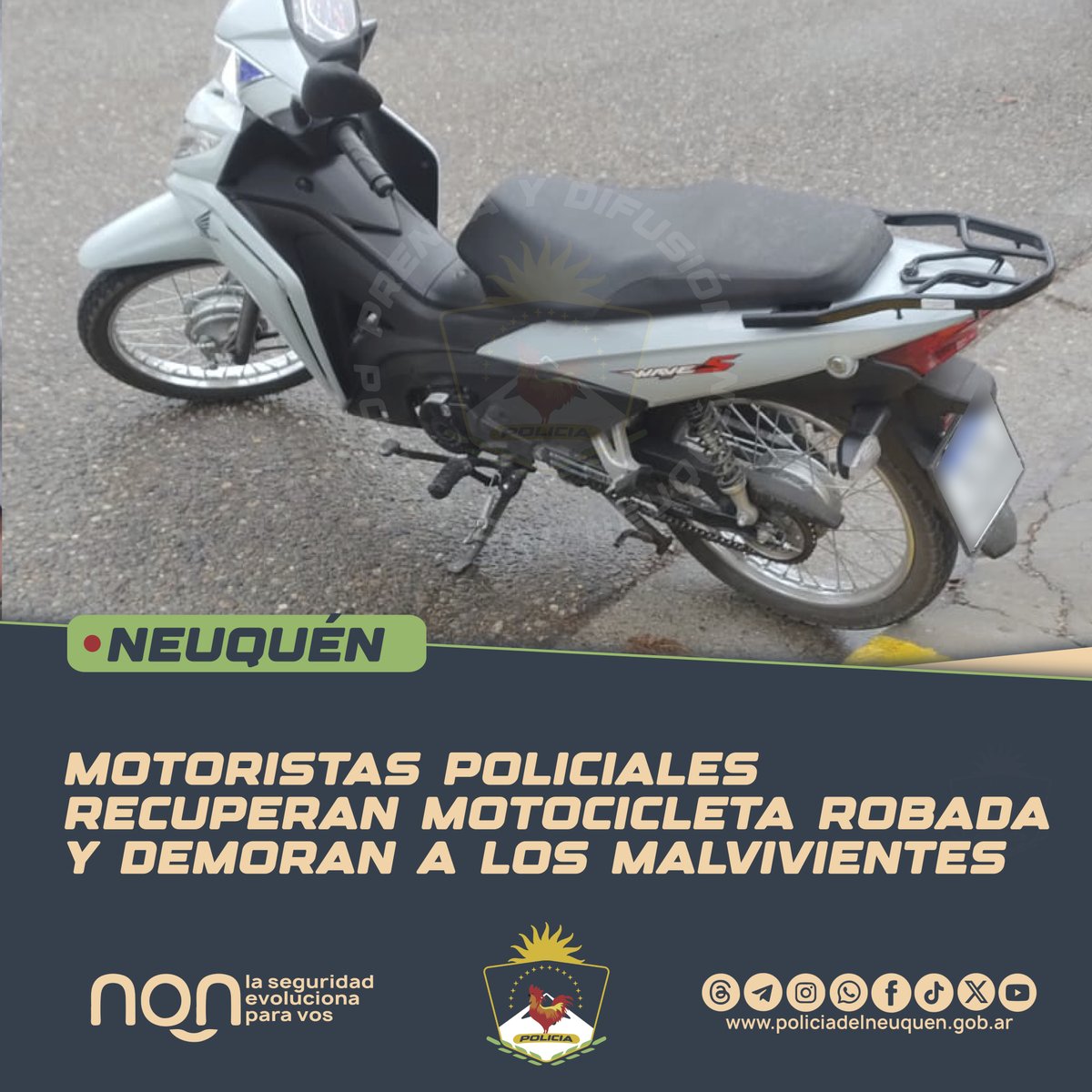 MOTORISTAS POLICIALES RECUPERAN MOTOCICLETA ROBADA Y DEMORAN A LOS MALVIVIENTES
facebook.com/share/p/15Da4r…