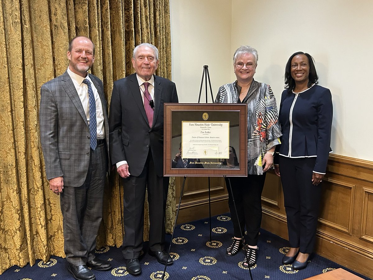 It was an honor to present ⁦<a href="/DanRather/">Dan Rather</a>⁩ with an honorary doctorate from ⁦<a href="/SamHoustonState/">Sam Houston State</a>⁩. This legendary journalist has told stories of significance from around the world, and we’re so proud he’s a Sam alumnus. He’s still working…still making a difference!