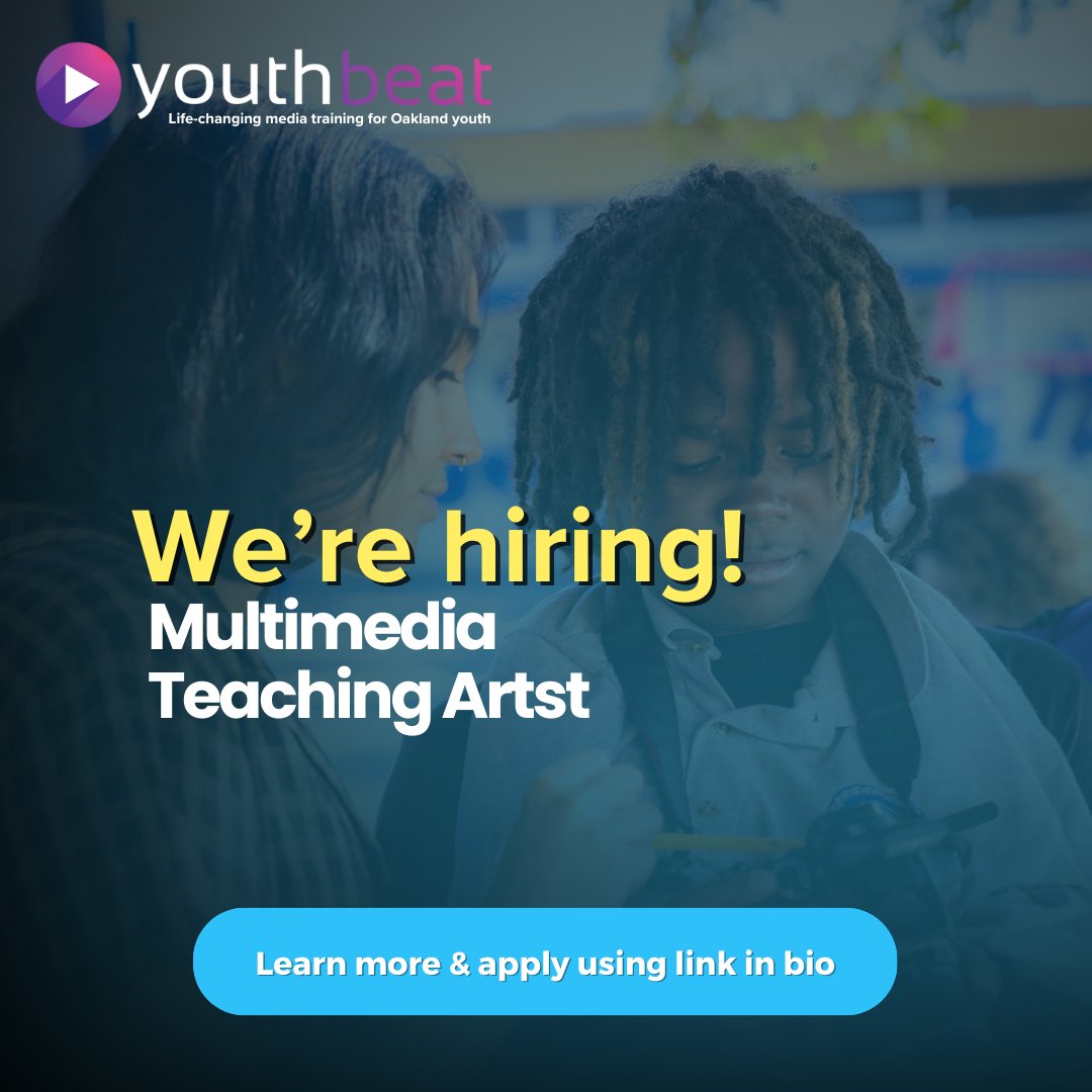 🎬 YouthBeat is hiring Summer Teaching Artists!
Video, Graphic Design, or Animation? Work with Oakland youth. Paid. Part-time.

📍 Oakland | 🗓️ Summer 2025
🔗 bavc.org/jobs/youthbeat…

#NowHiring #YouthBeatOakland #TeachingArtist
